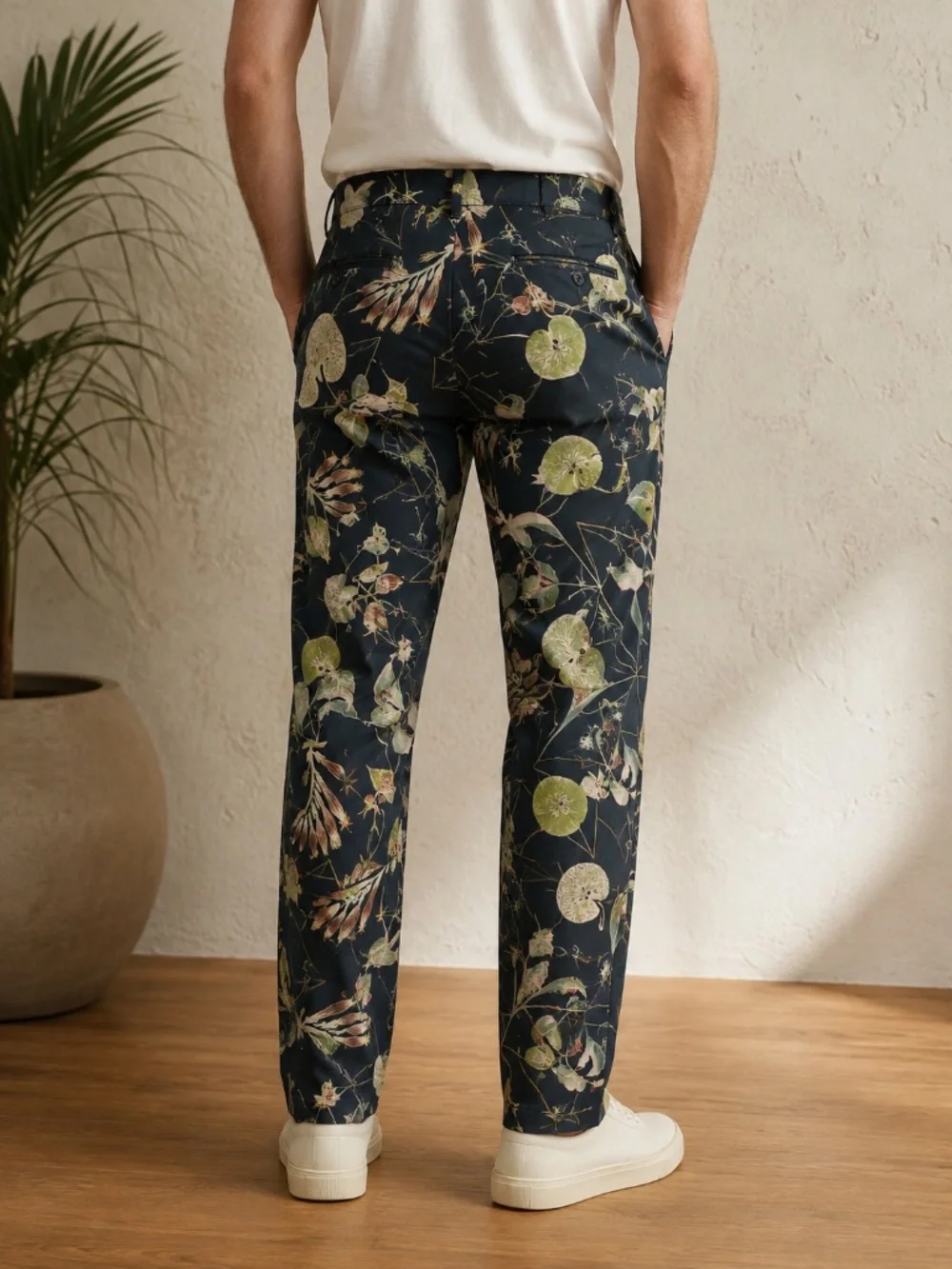 Paul Smith Jeans Floral Botanical Print Cotton Pants Navy SIZE 34 30 Inseam